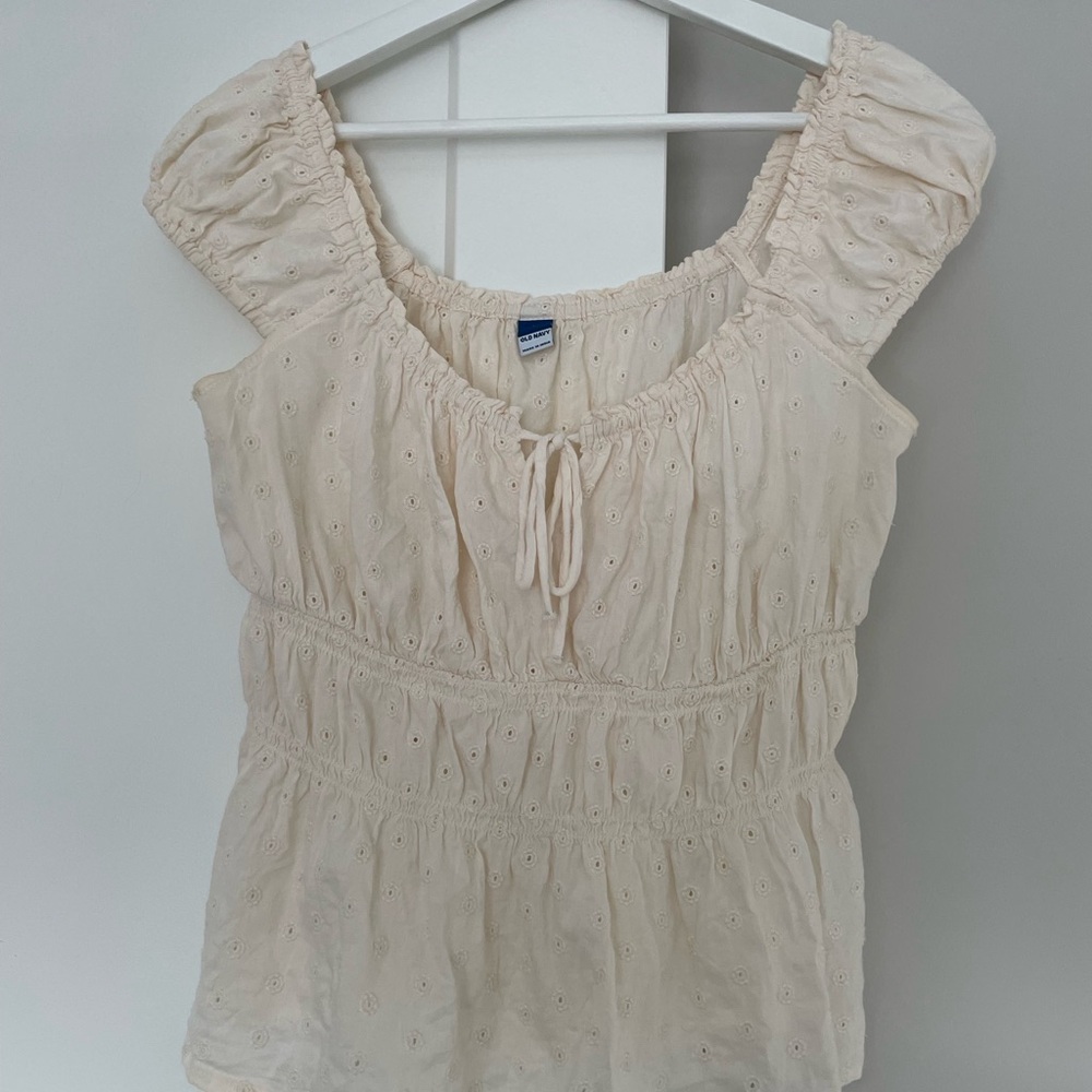 Old Navy Cream Blouse with Eyelet Design